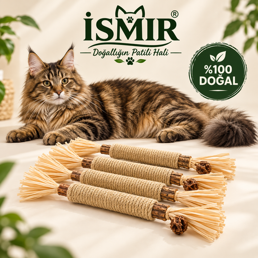 ISMİR Doğal Sisal İpli Ahşap Kedi Oyuncağı
