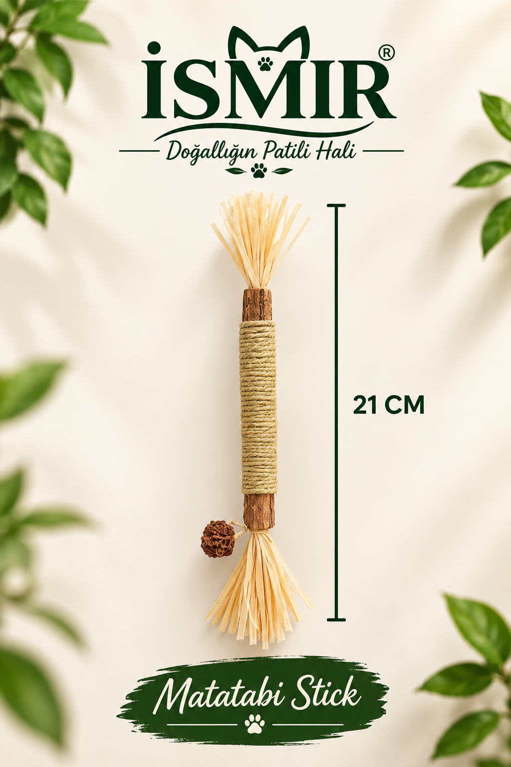 ISMİR Doğal Sisal İpli Ahşap Kedi Oyuncağı